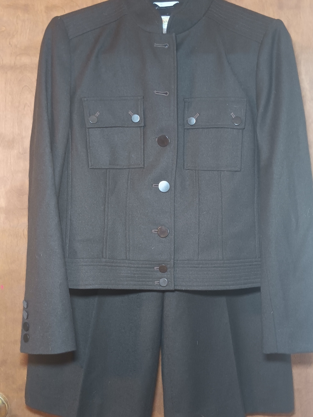 Wool Talbots Brown Collarless Tailored Jacket With Capri Pants